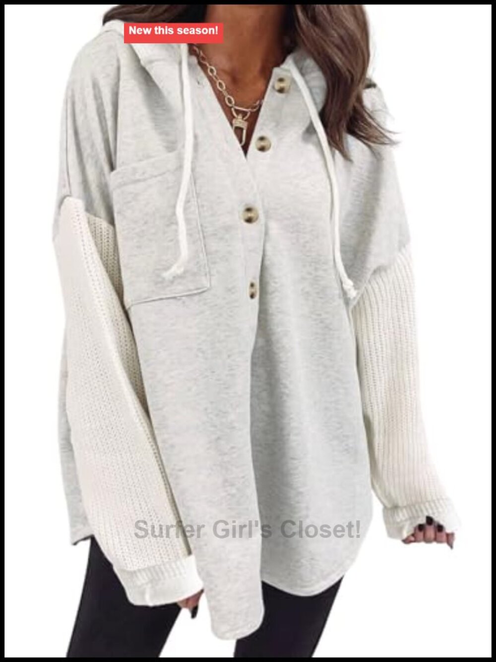 Oversized Hooded Sweatshirt Button Front Loose Fit Casual Pullover